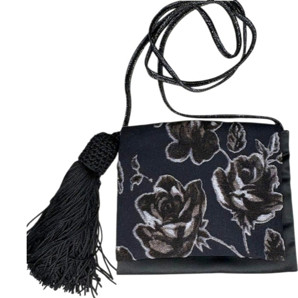 Sharif Handbags - SHARIF Small Black & Taupe Floral Crossbody Evening Bag